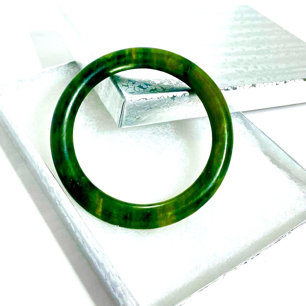 Genuine Grade A Jade Bangle  Antique Bracelet Deep Spinach Green Jadeite 6”